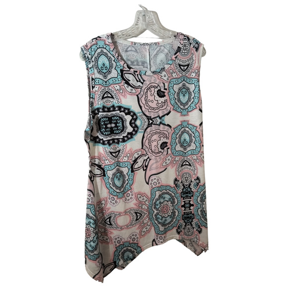 Woman's Sleeveless Tunic top Size XL Multicolor Shark Bite Hem Pullover Tee - Picture 5 of 10